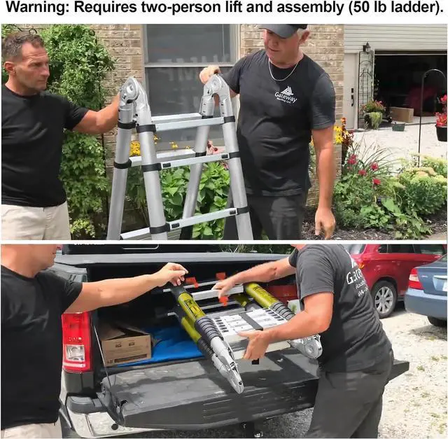 Alt view image 5 of 7 - 20FT A Frame Telescoping Ladder, Type-A Collapsible Extension Ladder with Double Balance Bar & Wheels, 330lbs Capacity, EN131 Certified Portable Aluminum Step (8+8Foot Step) Includes Tools Bag