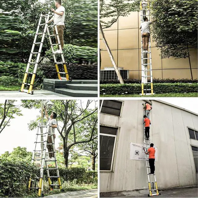 Alt view image 7 of 7 - 20FT A Frame Telescoping Ladder, Type-A Collapsible Extension Ladder with Double Balance Bar & Wheels, 330lbs Capacity, EN131 Certified Portable Aluminum Step (8+8Foot Step) Includes Tools Bag