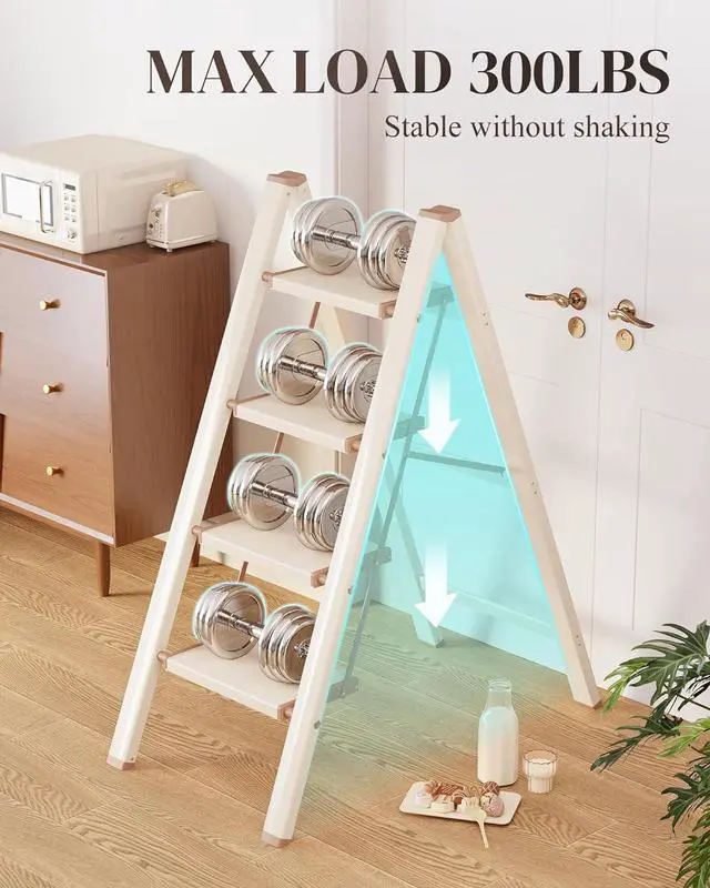 Alt view image 4 of 7 - GameGem 4 Step Ladder, Folding Step Stool with Wider Pedal, Anti-Slip Feet & Non Slip Stripes, Aluminum Sturdy Material, 300Lbs Capacity, Elegant Look of Cream Chocolate Better Matches Your Home
