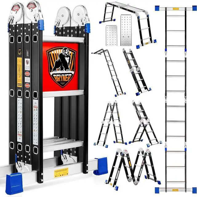 Main image of Step Ladder, Bryner 12Ft Multi-Purpose Aluminium Folding Extension Ladders, 7 in 1 Folding Adjustable Telescoping Step Ladder 330lbs
