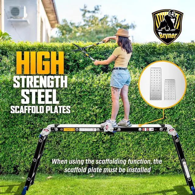 Alt view image 4 of 7 - Step Ladder, Bryner 12Ft Multi-Purpose Aluminium Folding Extension Ladders, 7 in 1 Folding Adjustable Telescoping Step Ladder 330lbs