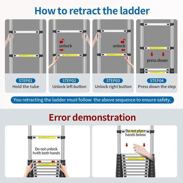 Alt view image 6 of 7 - Telescoping Ladder,12.5 FT Extension Ladder, Heavy Duty 330lbs Max Capacity, Multi-Purpose Collapsible Ladder for RV or Outdoor Work