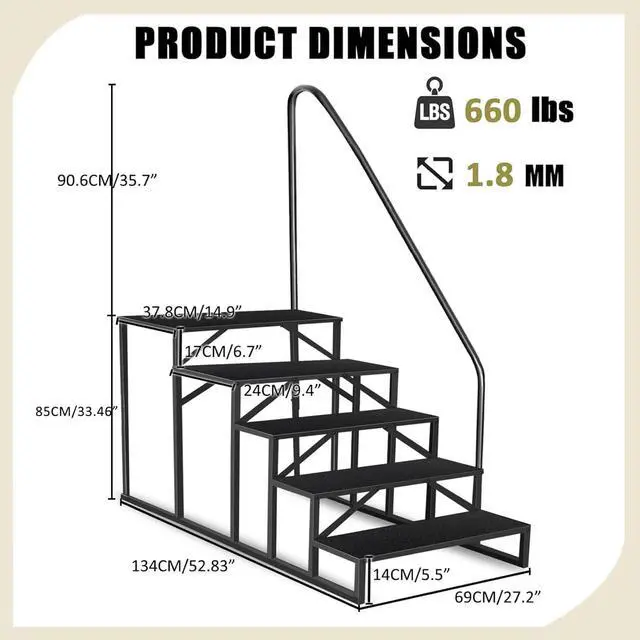 Alt view image 3 of 7 - Step Ladder, Step Stool with Handle, Heavy Duty Pool Ladder Above Ground 660Lbs, Camper Steps Outdoor Steps RV Stairs for Reaching High, Portable Home Stairs for Travel Trailer (5 Step, Single Handle)