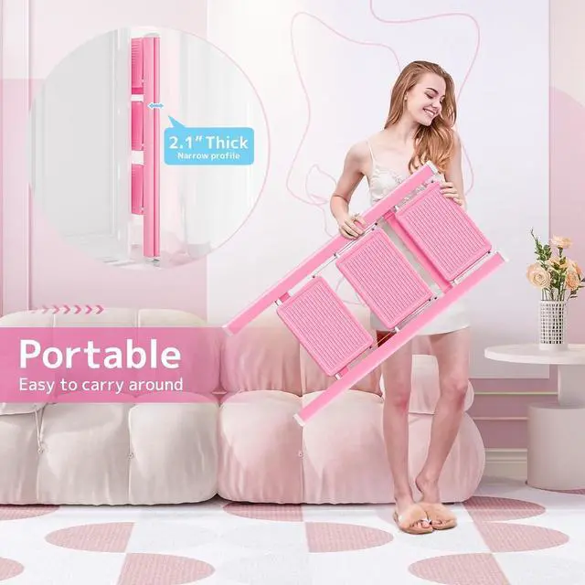 Alt view image 5 of 6 - GameGem Pink Step Ladder 3 Step Folding, Small Step Stool for Women to Reach Higher Places, Widen 7.9Inch Pedal for Comfortable Use, Anti-Slip Foot for Safe Use, Sturdy and Fold Thin, 330Lbs Load