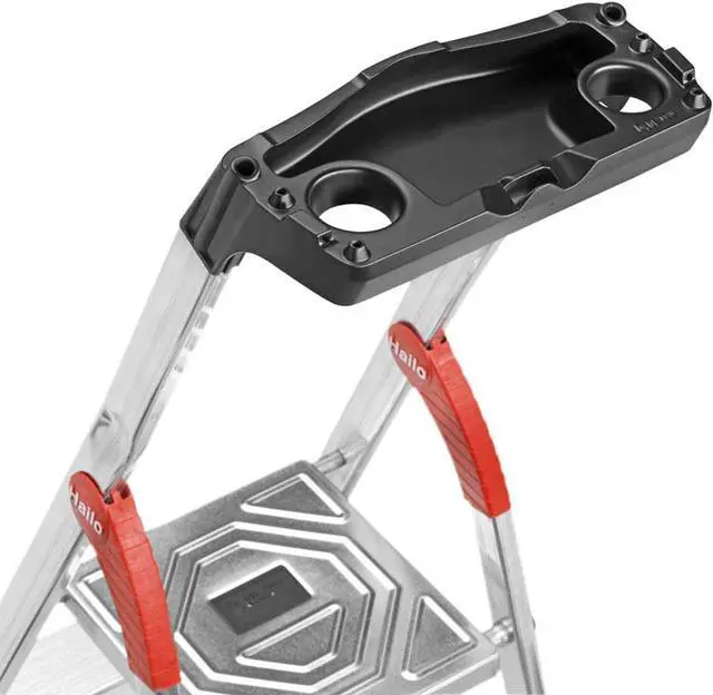 Alt view image 7 of 7 - Hailo Folding Step Stool, 5 Step Ladder with Tray for Garage, Home & Kitchen, L60, Silver