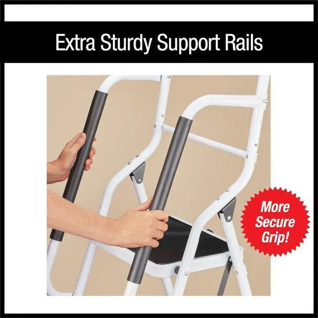 Alt view image 4 of 6 - Collections Etc Folding Anti-Slip Safety Step Ladder with Handrail Grips for Home or Office, Four Steps, 62.5 inches Tall, White, White