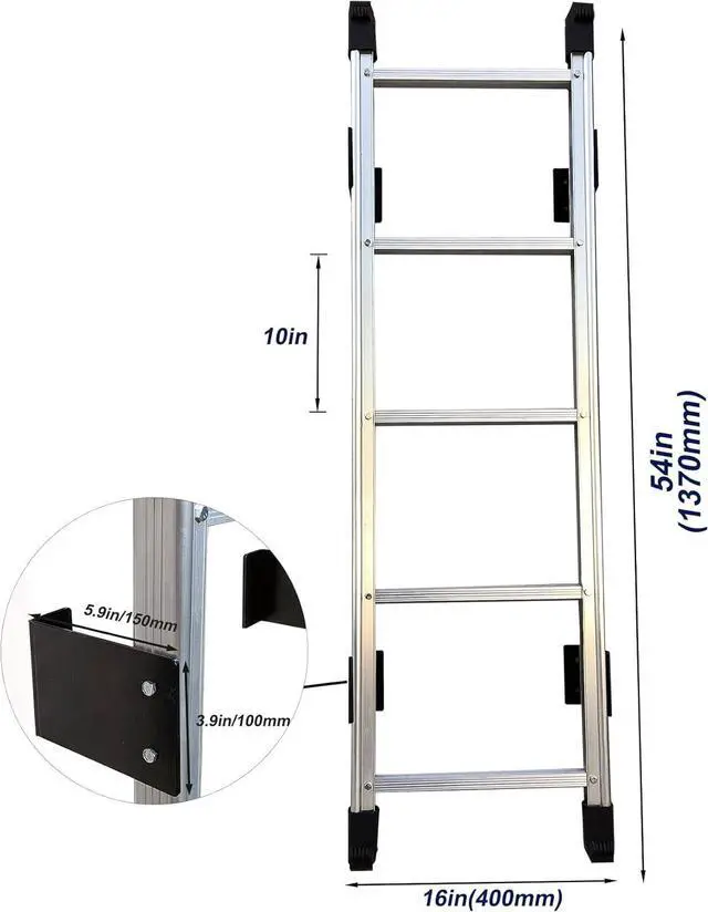 Alt view image 4 of 6 - Basement Ladder 5 Rung, 54in H Aluminum Window Well Ladders, Fire Escape Ladder in Humid Environments with Load Capacity up to 500lbs Egress, Escape or Bunk Bed Laddering
