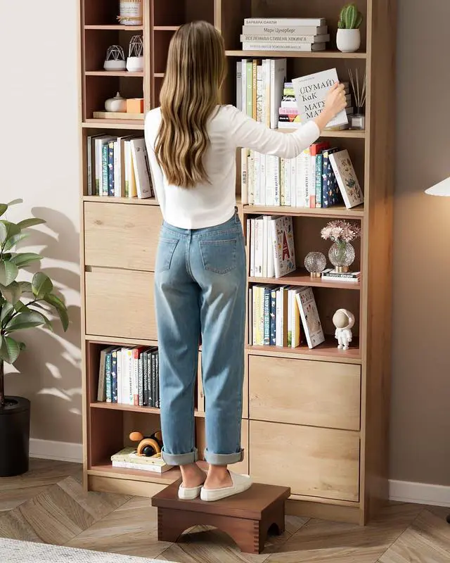 Alt view image 2 of 7 - ECROCY Step Stools for Adults Pre-Assembled, Sturdy Wooden Step Stool Lightweight, Portable Bedside Step Stool with Smooth Finish
