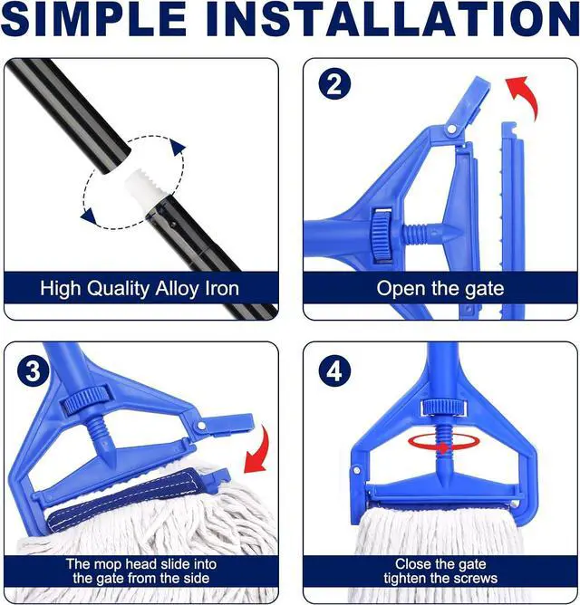 Alt view image 7 of 7 - KeFanta 60 Inch Mop Handle Commercial Heavy Duty,Industrial Metal Mop Stick Replacement Quick Change,Wet Mops Head Replacement Holder for Floor Cleaning,3 Pack