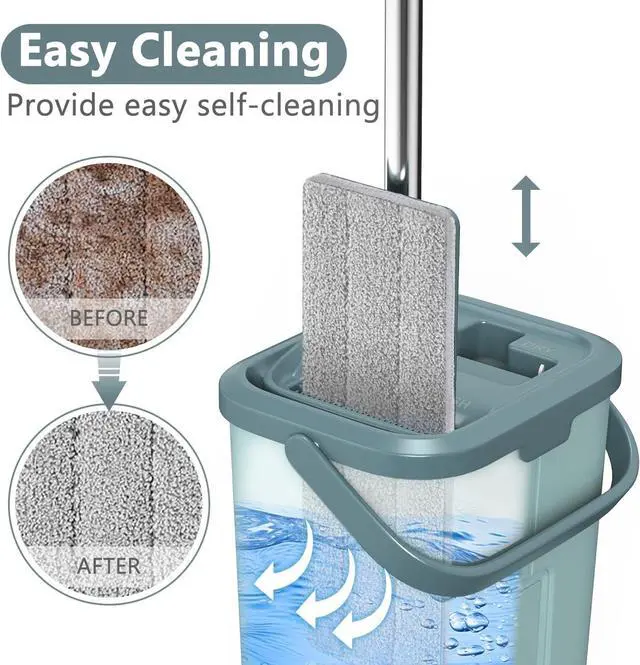 Alt view image 3 of 6 - Aifacay Mop and Bucket with Wringer Set, Flat Wall Mop and Bucket Set with 4 Reusable Microfiber Pads, Hand Wash Free Floor Cleaning System Wet and Dry Use for Hardwood Tile Window Corner Baseboard