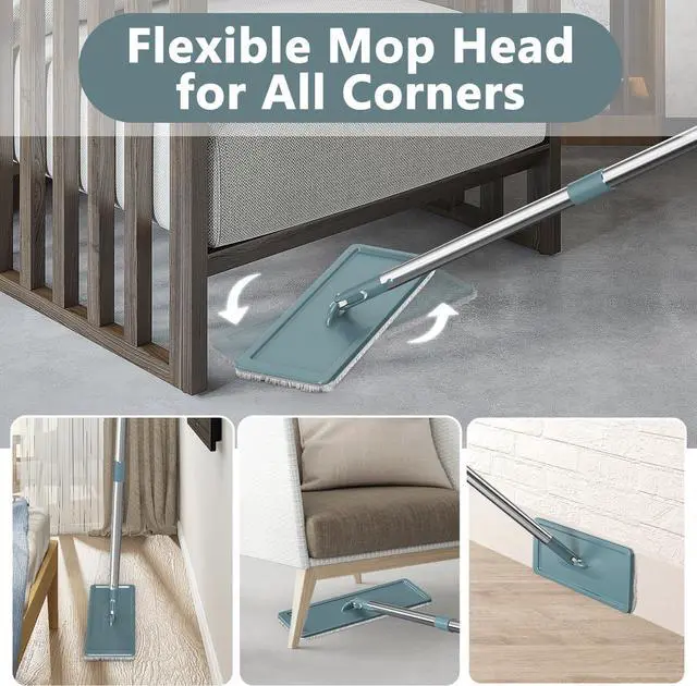 Alt view image 5 of 6 - Aifacay Mop and Bucket with Wringer Set, Flat Wall Mop and Bucket Set with 4 Reusable Microfiber Pads, Hand Wash Free Floor Cleaning System Wet and Dry Use for Hardwood Tile Window Corner Baseboard