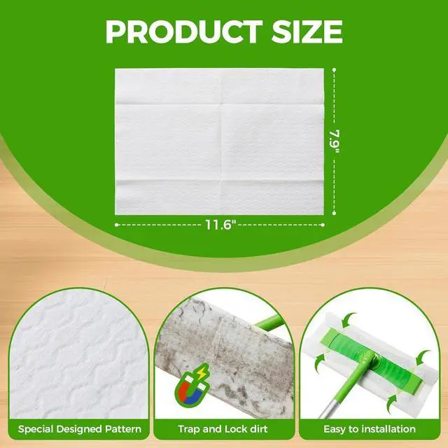 Alt view image 2 of 7 - Dry Mop Refills 240 Count Sweeper Disposable Dusting Cloths Dry Sweeping Refills Dry Duster Cloths Mop Pads Floor Cloth Refills Electrostatic Cloths