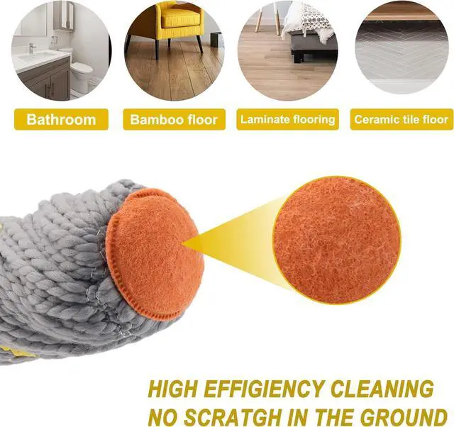 Alt view image 2 of 7 - Self Wringing Twist Mop, Wet Mop for Floor Cleaning with 57 " Long Handle, Heavy Duty Floor Mop for Hardwood Vinyl Tile Marble Laminate Home Office Kitchen, Gray