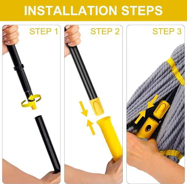 Alt view image 4 of 7 - Self Wringing Twist Mop, Wet Mop for Floor Cleaning with 57 " Long Handle, Heavy Duty Floor Mop for Hardwood Vinyl Tile Marble Laminate Home Office Kitchen, Gray