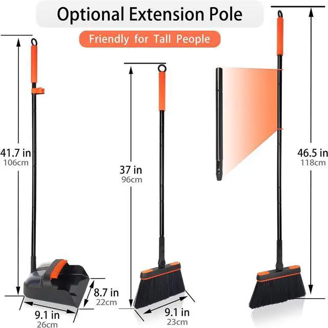 Alt view image 2 of 7 - JEHONN Broom and Dustpan Set for Home, Long Handle Lightweight 180 Degree Rotating Broom Set Indoor, Upright Standing Dust Pan with Comb Teeth, Store Sweep Set for Room Kitchen Office Lobby