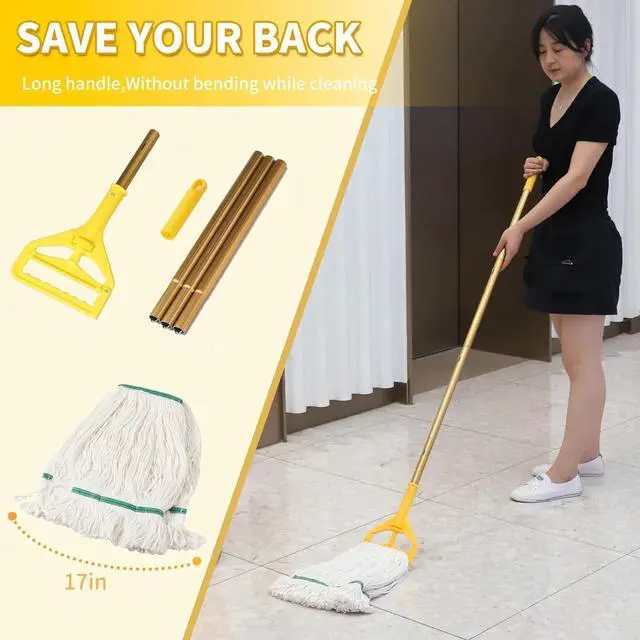 Alt view image 3 of 7 - Commercial Mop Bucket with Side-Press Wringer for Floor Cleaning, 35 Quarts, Yellow, Including One Commercial Mop