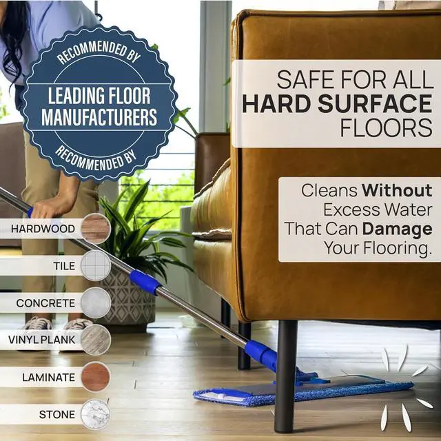 Alt view image 4 of 7 - 18 Pro Microfiber Hardwood Floor Mop - Cleans Floor in Seconds | Dust & Wet Mopping | Hardwood, Tile, Laminate & Vinyl with 3 Washable Pads, No Buckets Needed with Deluxe Household Mop