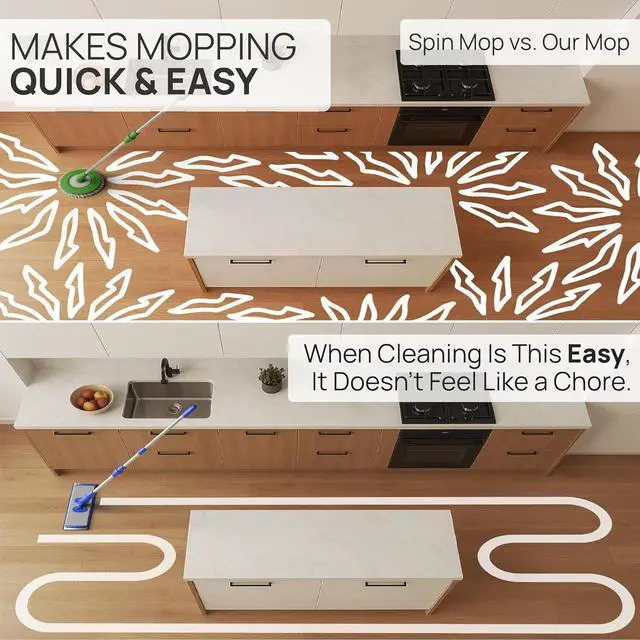 Alt view image 5 of 7 - 18 Pro Microfiber Hardwood Floor Mop - Cleans Floor in Seconds | Dust & Wet Mopping | Hardwood, Tile, Laminate & Vinyl with 3 Washable Pads, No Buckets Needed with Deluxe Household Mop