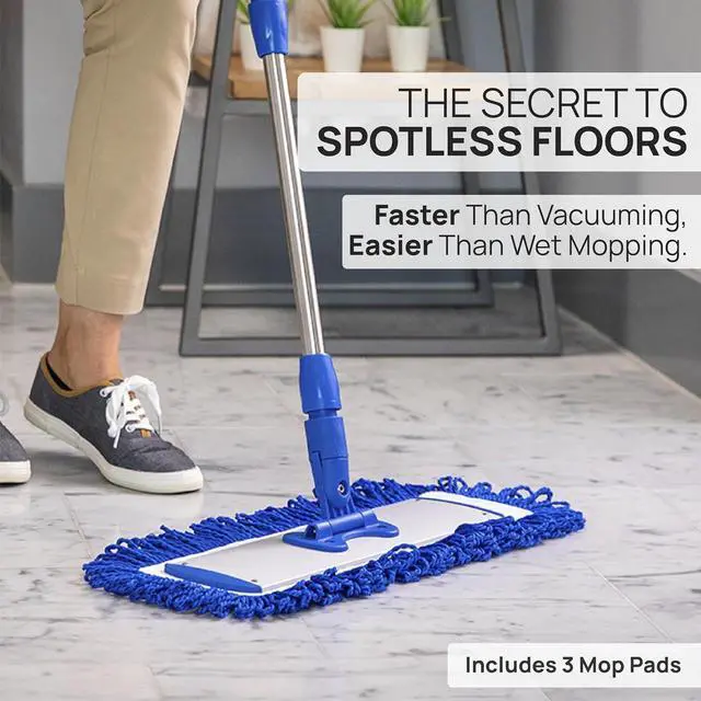 Alt view image 6 of 7 - 18 Pro Microfiber Hardwood Floor Mop - Cleans Floor in Seconds | Dust & Wet Mopping | Hardwood, Tile, Laminate & Vinyl with 3 Washable Pads, No Buckets Needed with Deluxe Household Mop