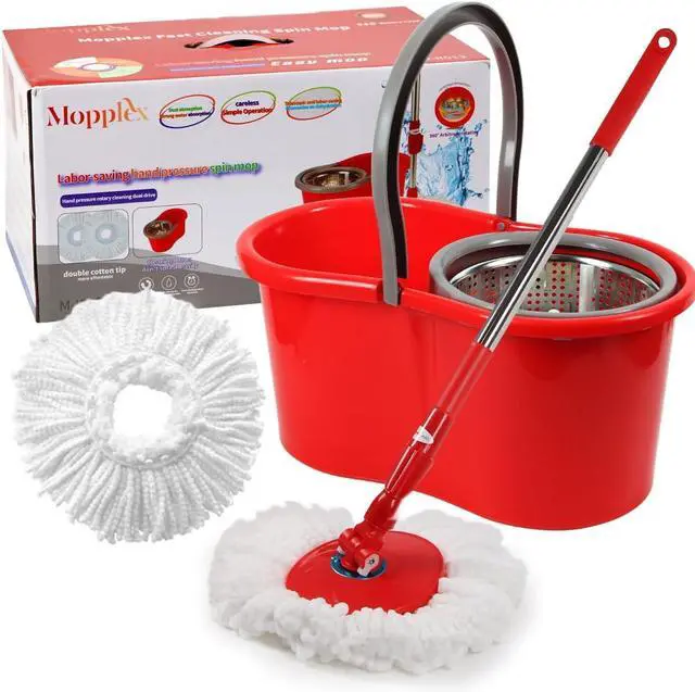 Main image of Spin Mop and Bucket with Wringer Set, 360° Spinning Mop and Bucket System with Double Cotton Tip Replacement Heads and Stainless Steel Adjustable Handle for Floor Cleaning (20QT)