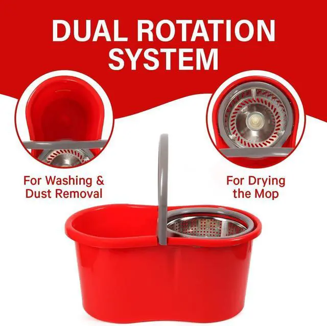 Alt view image 3 of 7 - Spin Mop and Bucket with Wringer Set, 360° Spinning Mop and Bucket System with Double Cotton Tip Replacement Heads and Stainless Steel Adjustable Handle for Floor Cleaning (20QT)