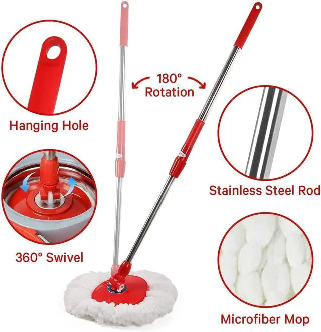 Alt view image 4 of 7 - Spin Mop and Bucket with Wringer Set, 360° Spinning Mop and Bucket System with Double Cotton Tip Replacement Heads and Stainless Steel Adjustable Handle for Floor Cleaning (20QT)