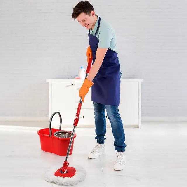 Alt view image 7 of 7 - Spin Mop and Bucket with Wringer Set, 360° Spinning Mop and Bucket System with Double Cotton Tip Replacement Heads and Stainless Steel Adjustable Handle for Floor Cleaning (20QT)