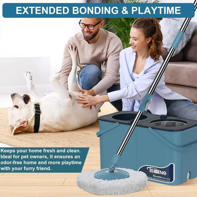 Alt view image 7 of 7 - Mops and Buckets for Floor Cleaning, 360 Spin Mop and Bucket with Separates Dirty and Clean Water,4-Chamber Mop Bucket with Wringer Set for Home with 10 Replacement Mop Heads,4X Wheel