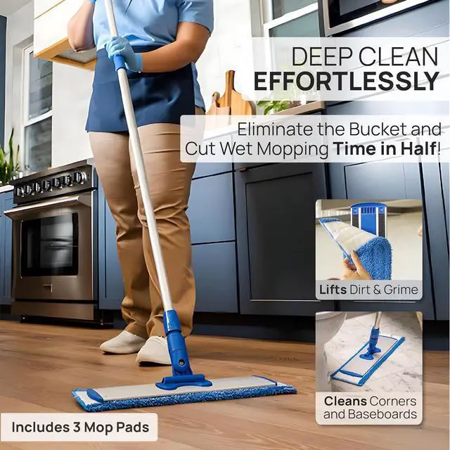 Alt view image 4 of 7 - Microfiber Wholesale 24" Microfiber Mop System - Clean & Dust Hardwood, Laminate, & Tile Floors, Reusable Mop Heads, Adjustable Handle, Washable Micro Fiber Wet & Dry Pads, Industrial & Commercial