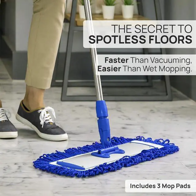 Alt view image 7 of 7 - Microfiber Wholesale 24" Microfiber Mop System - Clean & Dust Hardwood, Laminate, & Tile Floors, Reusable Mop Heads, Adjustable Handle, Washable Micro Fiber Wet & Dry Pads, Industrial & Commercial