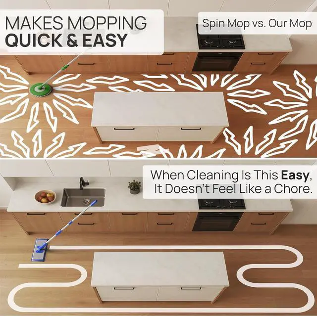 Alt view image 6 of 7 - Microfiber Wholesale 24" Microfiber Mop System - Clean & Dust Hardwood, Laminate, & Tile Floors, Reusable Mop Heads, Adjustable Handle, Washable Micro Fiber Wet & Dry Pads, Industrial & Commercial