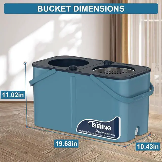 Alt view image 5 of 7 - Mops and Buckets for Floor Cleaning, 360 Spin Mop and Bucket with Separates Dirty and Clean Water,4-Chamber Mop Bucket with Wringer Set for Home with 10 Replacement Mop Heads,4X Wheel