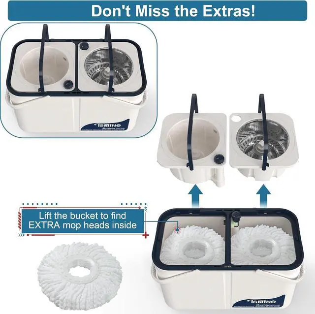 Alt view image 2 of 7 - Mop and Bucket with Wringer Set for Home, Spin Mop and Bucket Separates Dirty and Clean Water,4-Chamber Mop Bucket, Best Household Cleaning Tools with 6 Replacement Mop Heads,4X Wheel