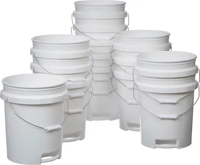 Main image of Hudson Exchange 5 Gallon Bucket with Bottom Grip Handle, HDPE, White, 14 Pack