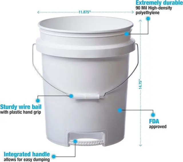 Alt view image 3 of 7 - Hudson Exchange 5 Gallon Bucket with Bottom Grip Handle, HDPE, White, 14 Pack