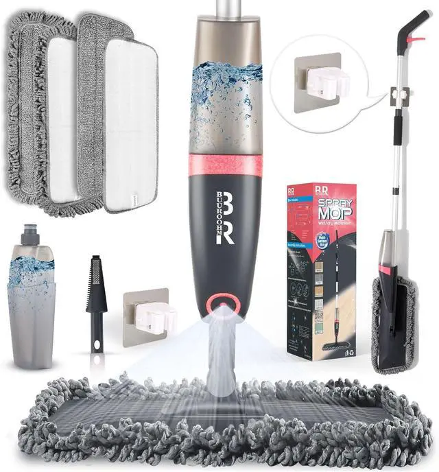 Main image of Microfiber Spray Mop for Floors Dry and Wet Mop with Dusting 360 Rotation for Kitchen, Hardwood, Laminate, Tile Floors Includes 4 Refill Heads, Scraper, Holder & Spray Bottle
