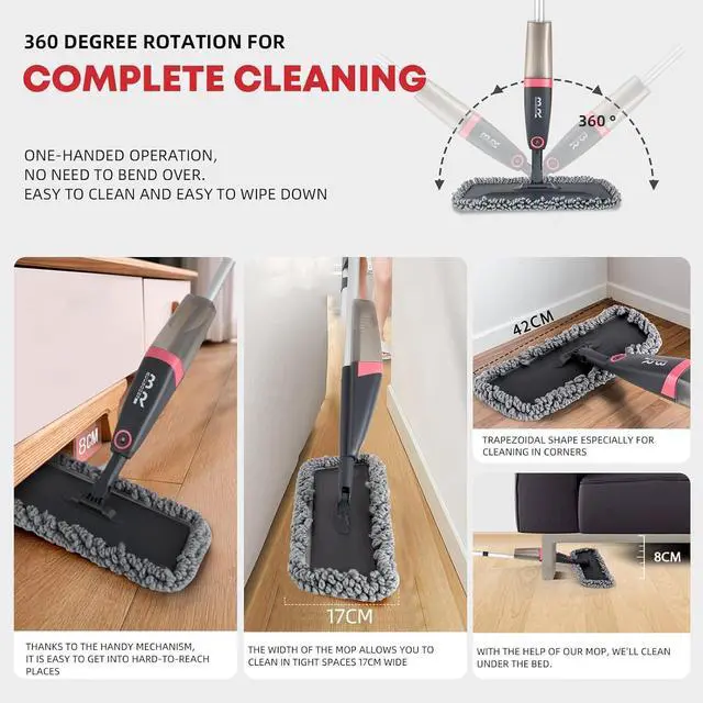 Alt view image 2 of 7 - Microfiber Spray Mop for Floors Dry and Wet Mop with Dusting 360 Rotation for Kitchen, Hardwood, Laminate, Tile Floors Includes 4 Refill Heads, Scraper, Holder & Spray Bottle