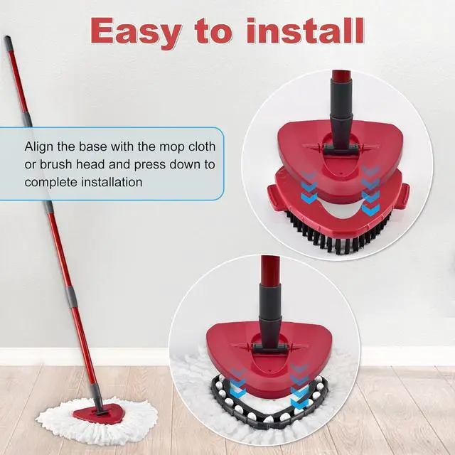 Alt view image 5 of 7 - Mop Replace Head Mop Handle for O Cedar Mop, Mop Replacement for Ocedar Spin Mop Includes 2 Mop Heads Replacements 4-Section Mop Handle 1 Mop Base 1 Scrubber Mop Head for O-Cedar Spin Mop