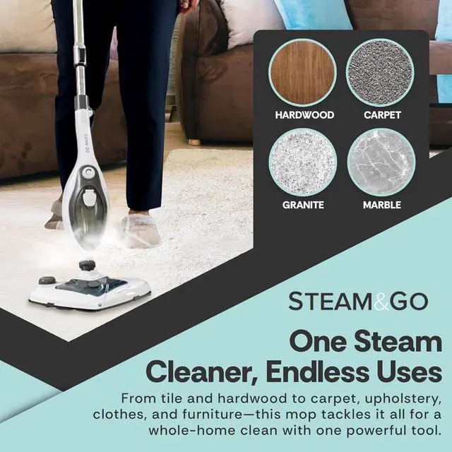 Alt view image 5 of 7 - Steam and Go 10-in-1 Steam Mop - Multi-Functional Floor Steamer for Home Use w/Detergent Chamber, Detachable Handle & Handheld Steam Cleaner for Tile, Grout, Hardwood, Upholstery, Carpets & Furniture
