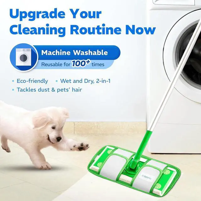 Alt view image 6 of 7 - 4 Pack Reusable Microfiber Mop Pads, Compatible with Swiffer Sweeper, Machine Washable Cloths, Scraper Included, Refills for All Floor Cleaning, Hook and Loop, Wet Dry - 10"- 12"