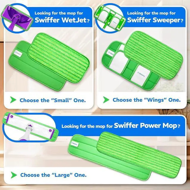 Alt view image 7 of 7 - 4 Pack Reusable Microfiber Mop Pads, Compatible with Swiffer Sweeper, Machine Washable Cloths, Scraper Included, Refills for All Floor Cleaning, Hook and Loop, Wet Dry - 10"- 12"