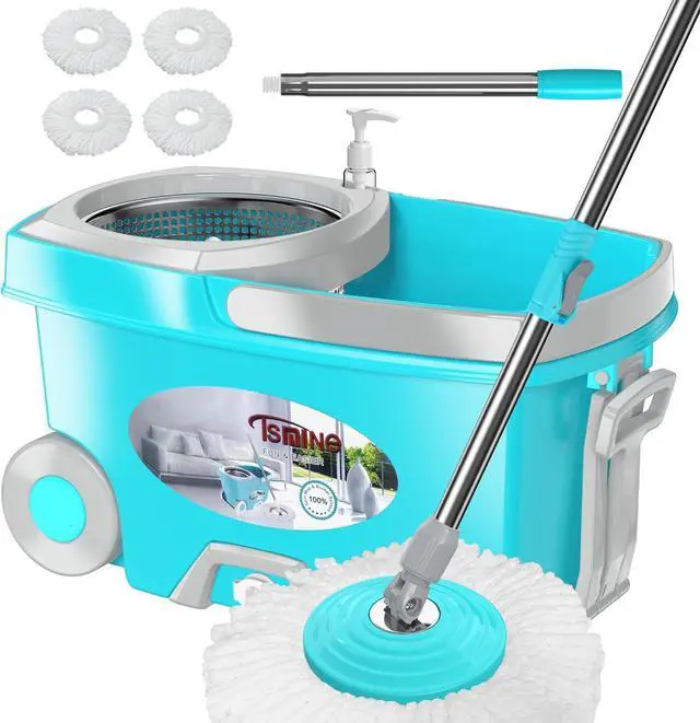 Main image of FunClean Spin Mop and Bucket,Mop and Bucket with Wringer Set for Home,360 Spinning Mopping Floor Cleaning Tool with 4 Microfiber Replacement Head Refills,61" Extended Handle, 2X Wheel - Blue