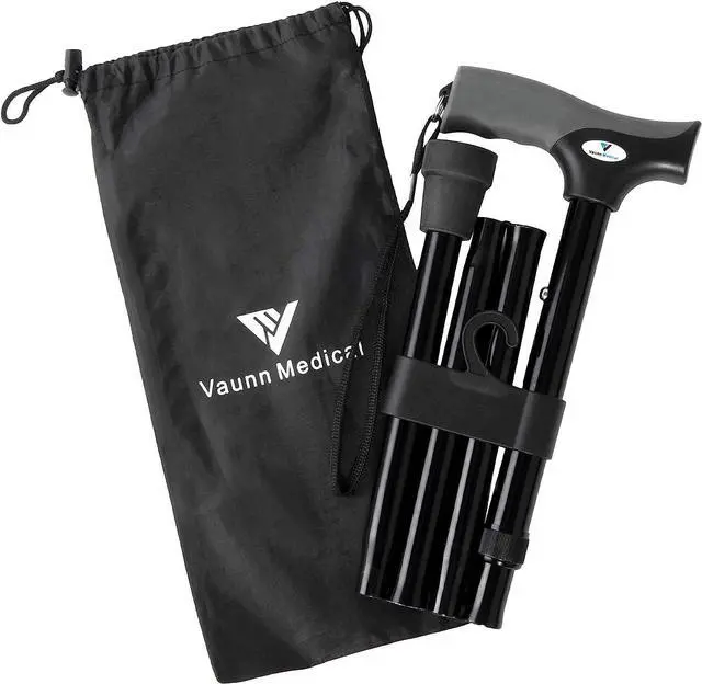 Main image of FSA/HSA Eligible, Vaunn Medical Easy Grip Height Adjustable Folding Cane/Walking Stick with Strap/Pouch- Compact, Portable, and Safe Walking Assistant- Non-Slip Grip Handle- Men, Women, Elderly