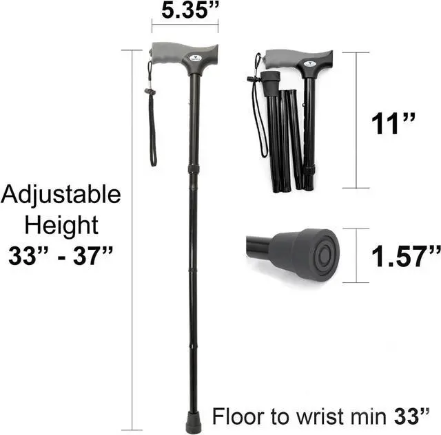 Alt view image 2 of 6 - FSA/HSA Eligible, Vaunn Medical Easy Grip Height Adjustable Folding Cane/Walking Stick with Strap/Pouch- Compact, Portable, and Safe Walking Assistant- Non-Slip Grip Handle- Men, Women, Elderly