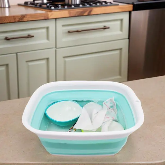 Alt view image 2 of 7 - SAMMART 7.7L (2 Gallon) Collapsible Tub - Foldable Dish Tub - Portable Washing Basin - Space Saving Plastic Washtub (White/Lake Green, S)