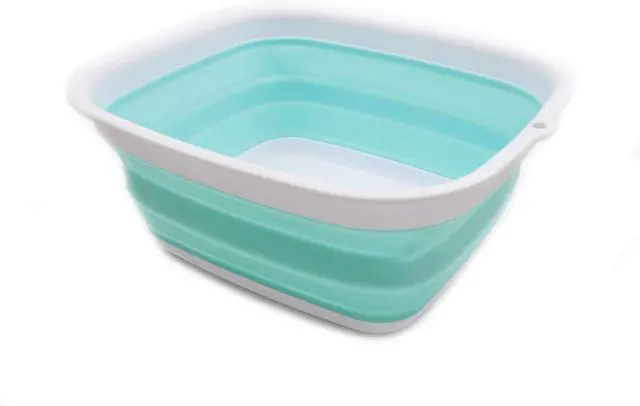 Main image of SAMMART 7.7L (2 Gallon) Collapsible Tub - Foldable Dish Tub - Portable Washing Basin - Space Saving Plastic Washtub (White/Lake Green, S)