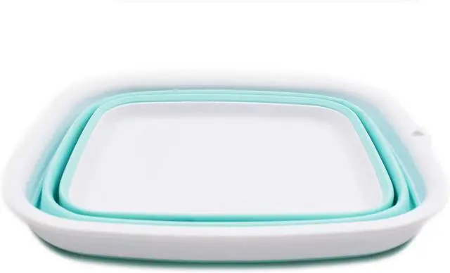 Alt view image 3 of 7 - SAMMART 7.7L (2 Gallon) Collapsible Tub - Foldable Dish Tub - Portable Washing Basin - Space Saving Plastic Washtub (White/Lake Green, S)