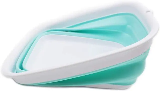 Alt view image 4 of 7 - SAMMART 7.7L (2 Gallon) Collapsible Tub - Foldable Dish Tub - Portable Washing Basin - Space Saving Plastic Washtub (White/Lake Green, S)