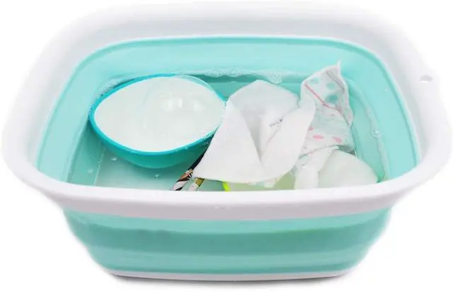 Alt view image 6 of 7 - SAMMART 7.7L (2 Gallon) Collapsible Tub - Foldable Dish Tub - Portable Washing Basin - Space Saving Plastic Washtub (White/Lake Green, S)