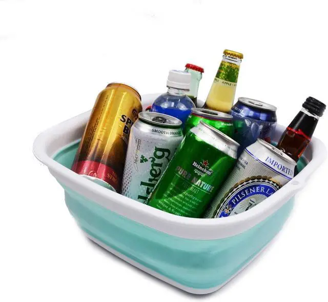 Alt view image 7 of 7 - SAMMART 7.7L (2 Gallon) Collapsible Tub - Foldable Dish Tub - Portable Washing Basin - Space Saving Plastic Washtub (White/Lake Green, S)